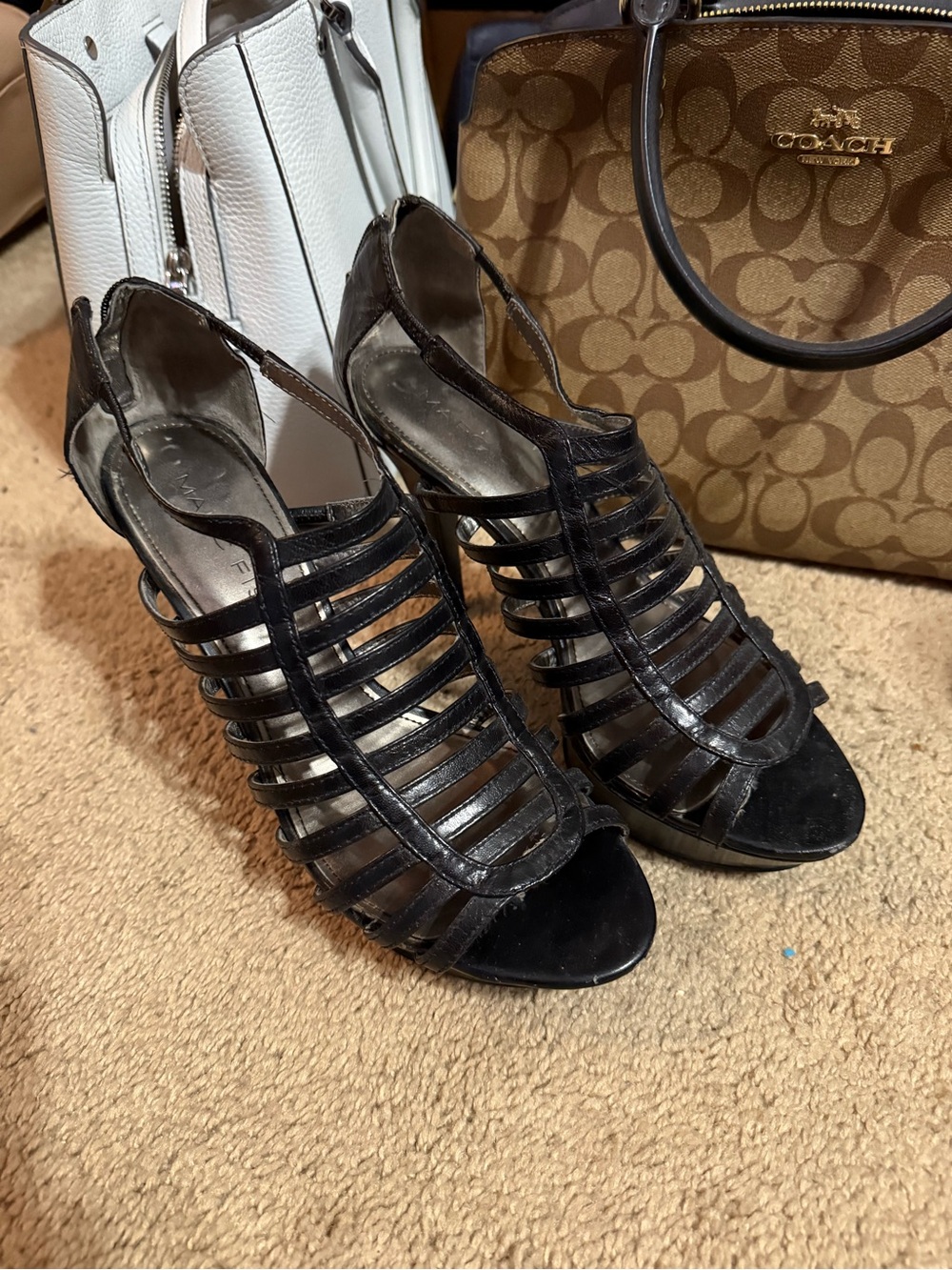Coach Black Strappy Cage Peep-Toe Heels